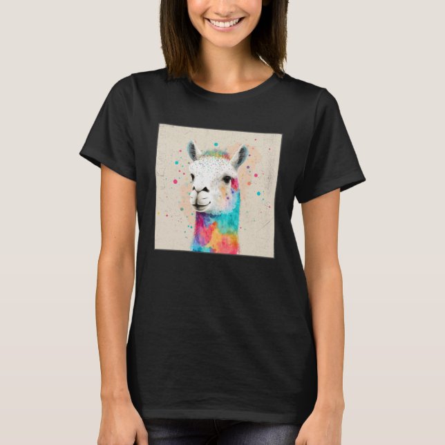 Camiseta Cute Rainbow Llama Paint Splatter Illustration Col (Anverso)