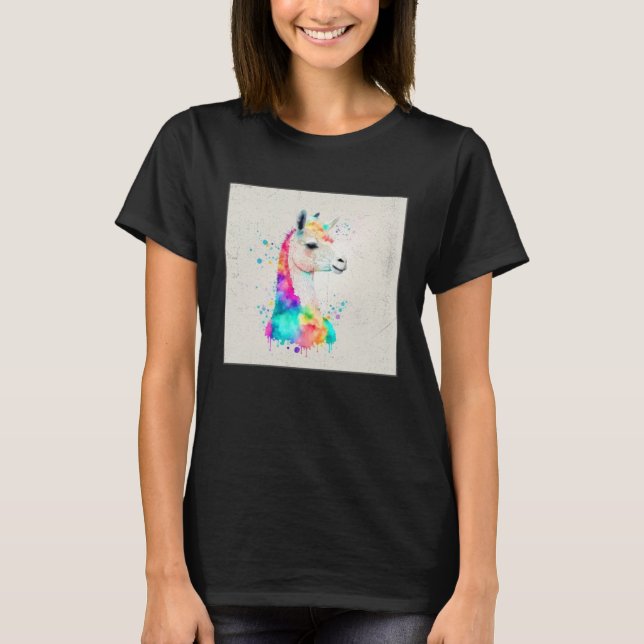 Camiseta Cute Rainbow Llama Paint Splatter Illustration Col (Anverso)