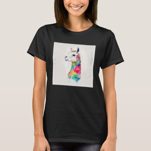 Camiseta Cute Rainbow Llama Paint Splatter Illustration Col (Anverso)