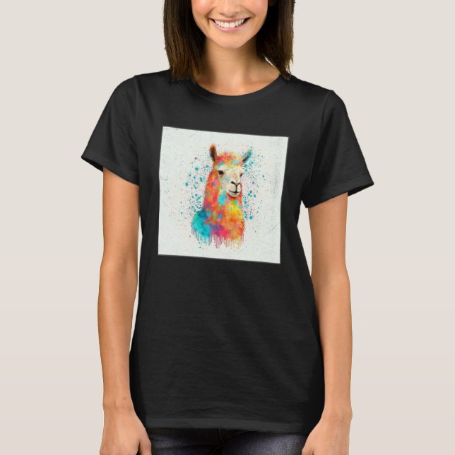 Camiseta Cute Rainbow Llama Paint Splatter Illustration Col (Anverso)