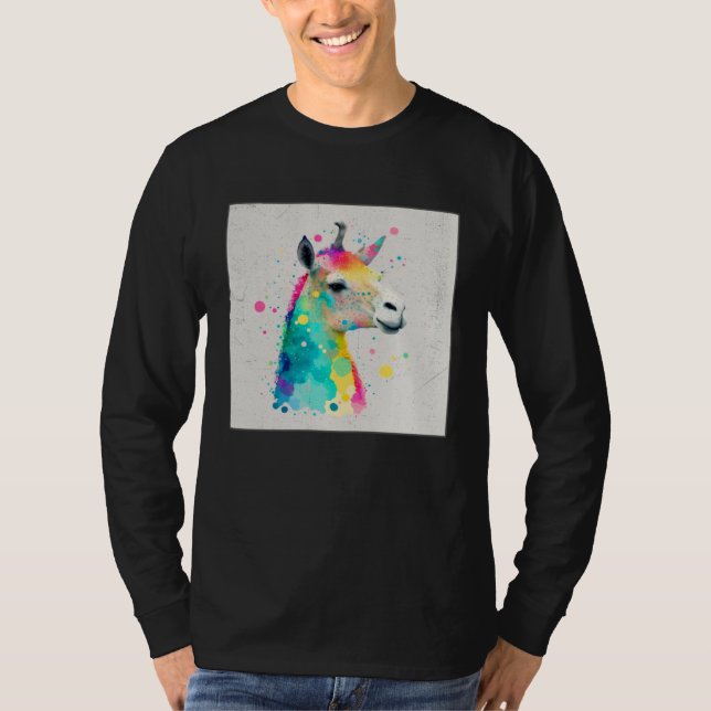 Camiseta Cute Rainbow Llama Paint Splatter Illustration Col (Anverso)