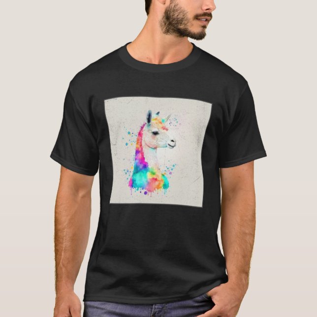Camiseta Cute Rainbow Llama Paint Splatter Illustration Col (Anverso)