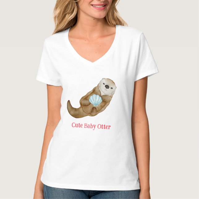 Camiseta Cute rainbow Otter Scallops fiesta de cumpleaños (Anverso)