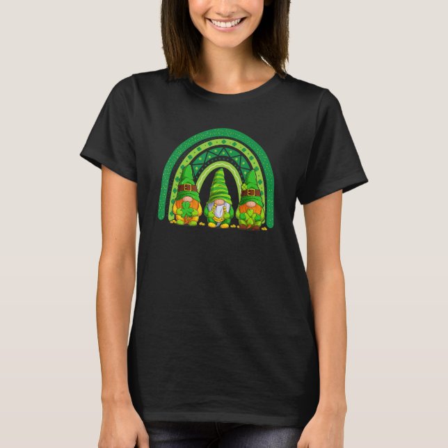 Camiseta Cute Rainbow Three Gnome Irish Shamrock Lucky Patr (Anverso)