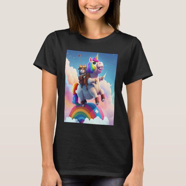 Camiseta Cute Rainbow Unicorn Otter Riding A Unicorn (Anverso)