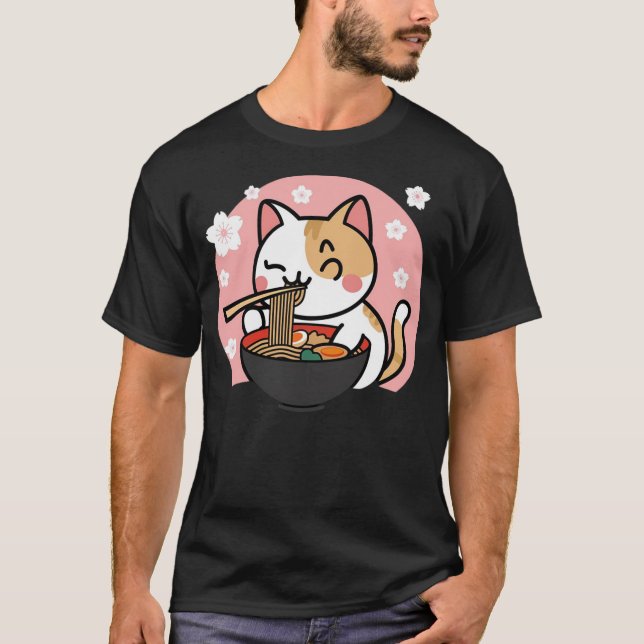 Camiseta Cute Ramen Cat Kawaii Anime Sakura Pink (Anverso)