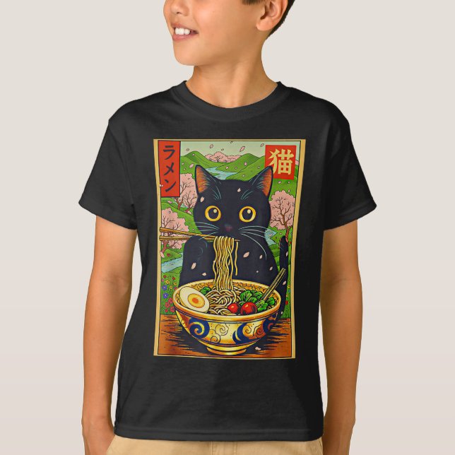 Camiseta Cute Ramen Cat Nature Flowers Noodle Anime  (Anverso)