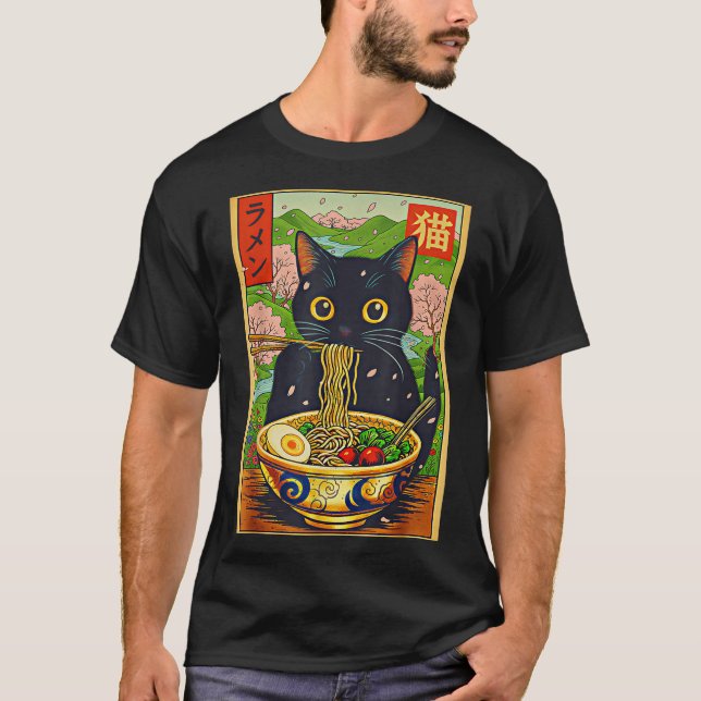 Camiseta Cute Ramen Cat Nature Flowers Noodle Anime  (Anverso)