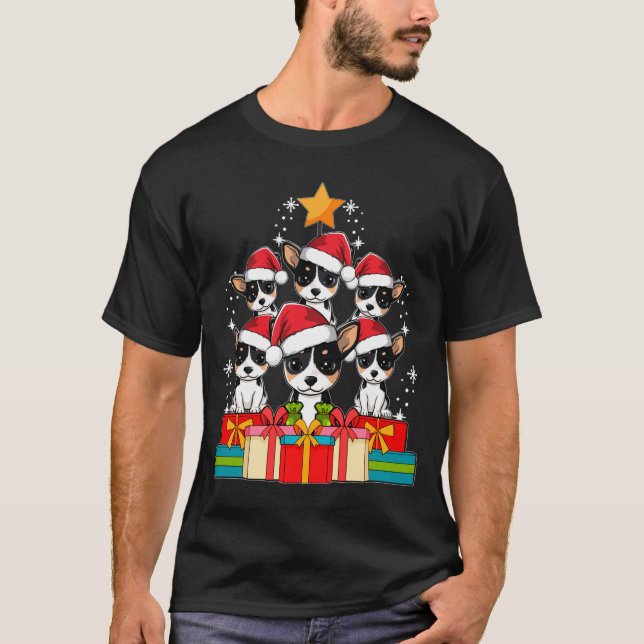 Camiseta Cute Rat Terrier Le Dog Christmas Tree Xmas Hat Lo (Anverso)