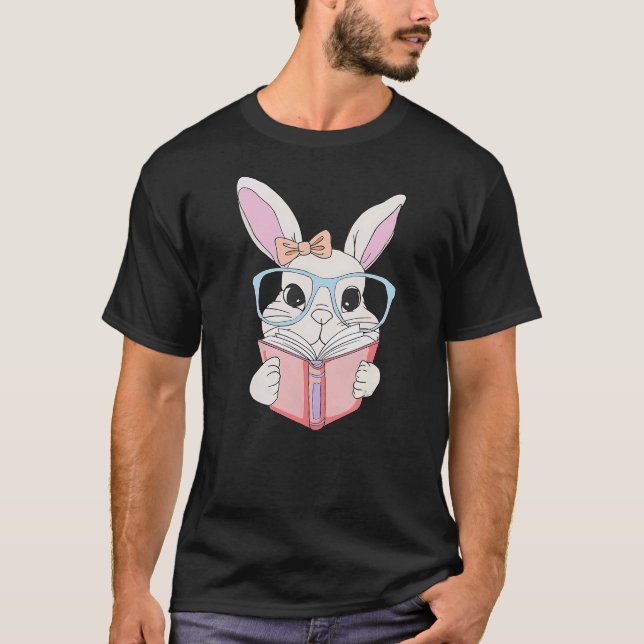 Camiseta Cute Reading Bunny Rabbit With Glasses Boy Girl Ea (Anverso)