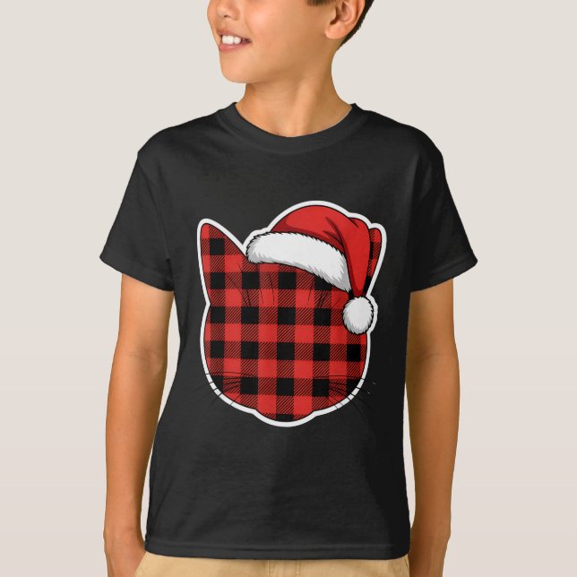 Camiseta Cute Red And Black Buffalo Plaid Cat Christmas San (Anverso)