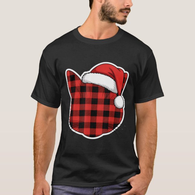 Camiseta Cute Red And Black Buffalo Plaid Cat Christmas San (Anverso)