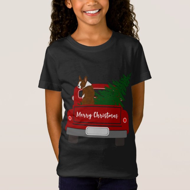 Camiseta Cute Red Boston Terrier - Navidades retro (Anverso)