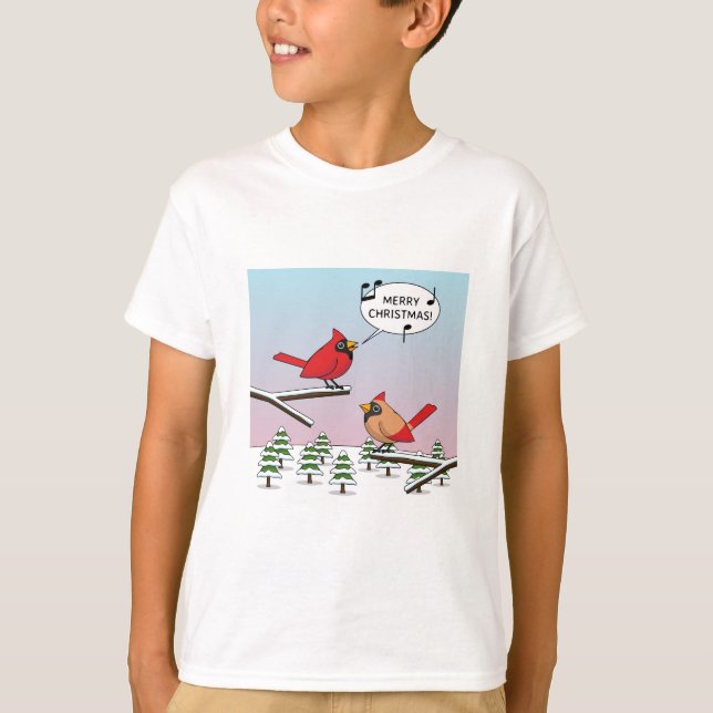 Camiseta Cute Red Cardinal Singing Merry Christmas (Anverso)