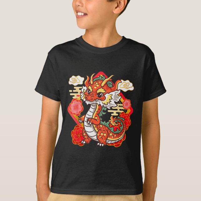 Camiseta Cute Red Chinese New Year Of The Dragon 2024 Lunar (Anverso)