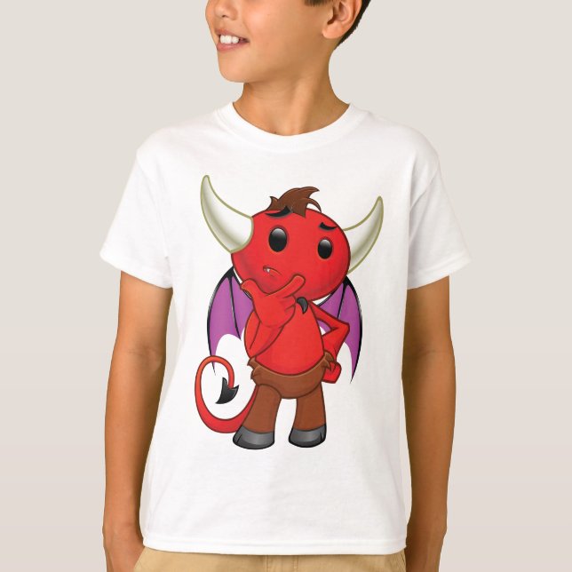 Camiseta Cute Red Devil Character Thinking Mischievous (Anverso)
