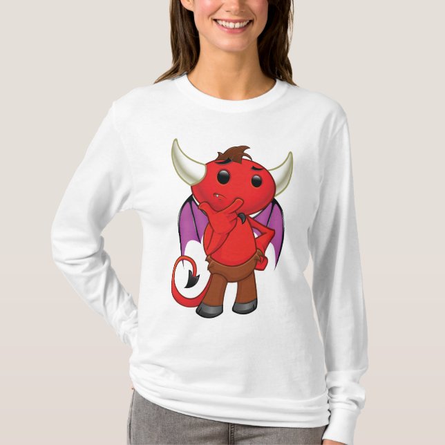 Camiseta Cute Red Devil Character Thinking Mischievous (Anverso)