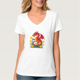 Camiseta Cute Red Dragon And Daffodils