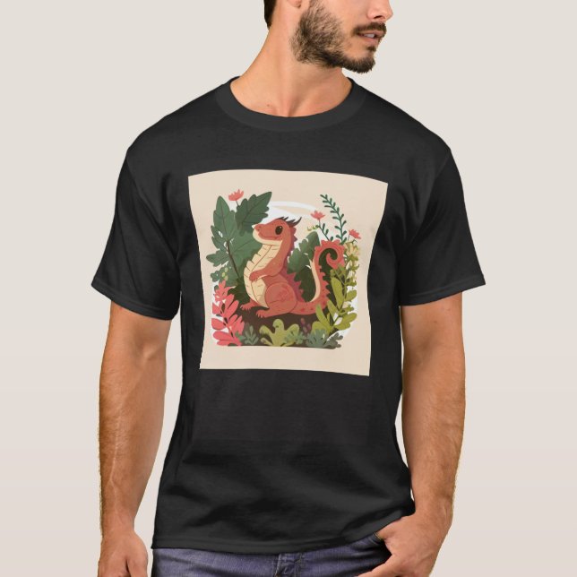 Camiseta Cute Red Dragon in a garden forest (Anverso)