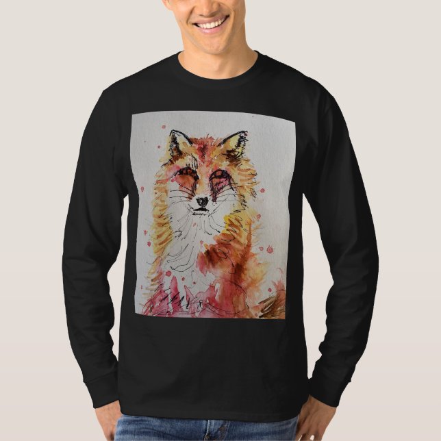 Camiseta Cute Red Fox Animal Watercolor Mens (Anverso)