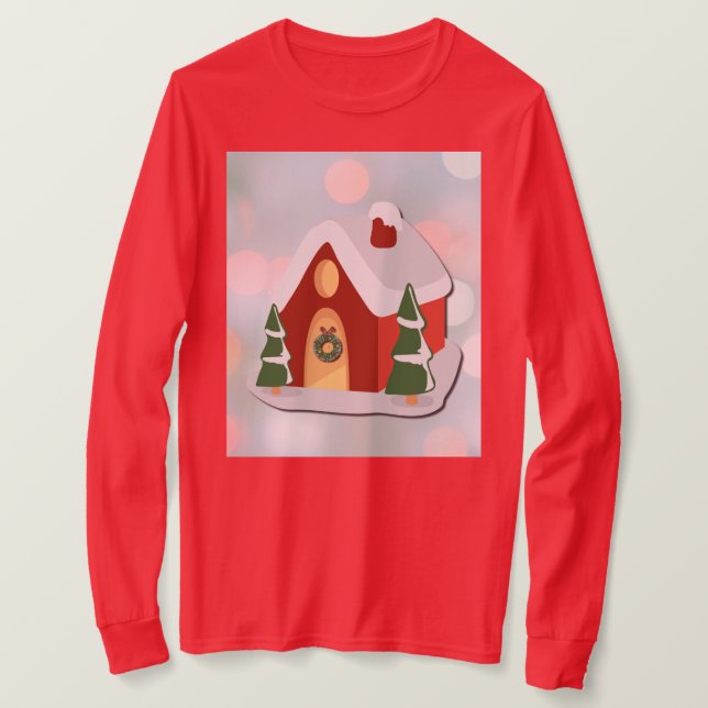 Camiseta Cute Red Gingerbread House Christmas Holiday (Anverso del diseño)