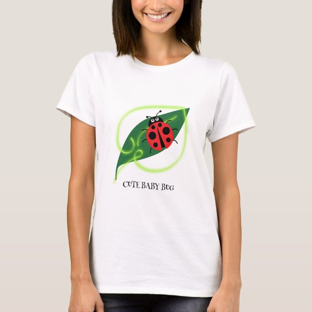 Camiseta Cute Red ladybug Green Love Leaf niñitas (Anverso)