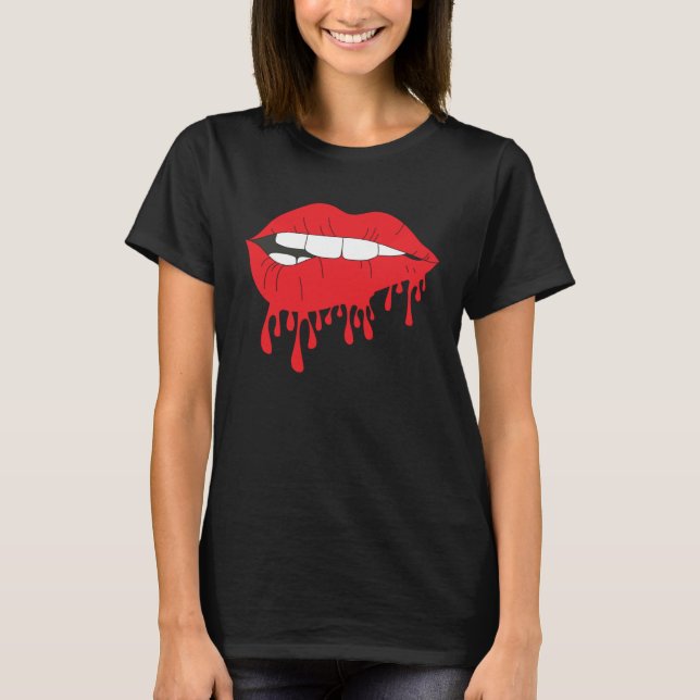 Camiseta Cute Red Lips Bite Biting Hot Desiring Temptation  (Anverso)