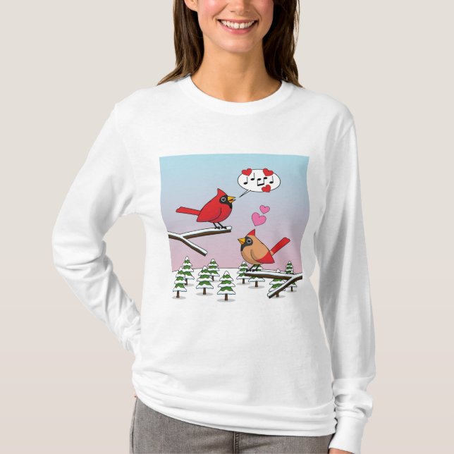 Camiseta Cute Red Northern Cardinals aman el paisaje invern (Anverso)