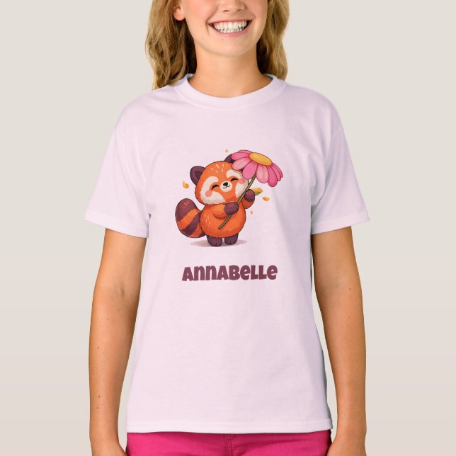 Camiseta Cute Red Panda with Flower  (Anverso)