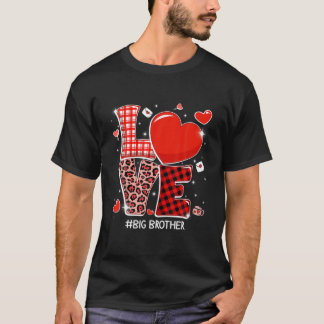 Camiseta Cute Red Plaid Leopard Love Big Brother Hearts Val