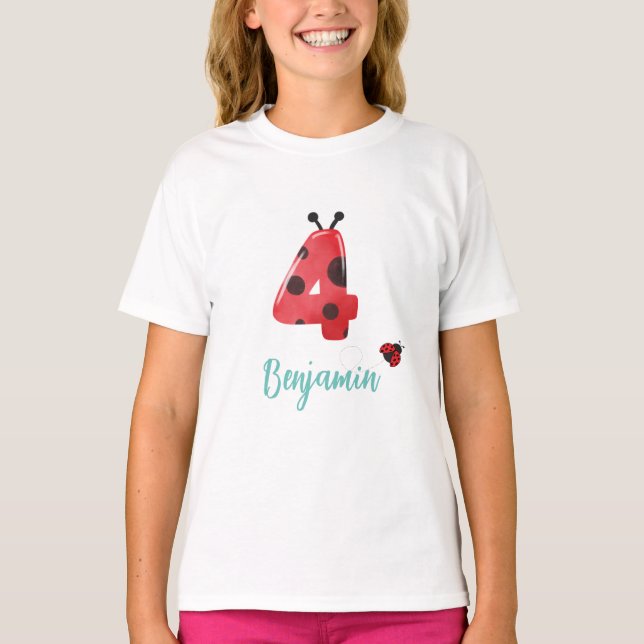 Camiseta Cute red Polka dot Ladybug 4Nacimiento fiesta nomb (Anverso)
