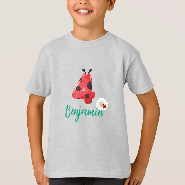 Camiseta Cute red Polka dot Ladybug 4Nacimiento fiesta nomb (Anverso)