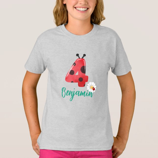 Camiseta Cute red Polka dot Ladybug 4Nacimiento fiesta nomb (Anverso)