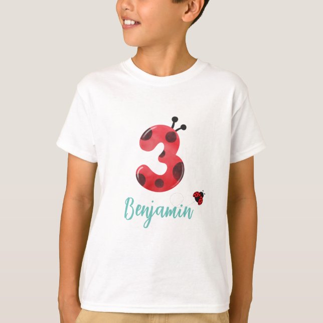 Camiseta Cute red Polka dot Ladybug tercer nombre de fiesta (Anverso)