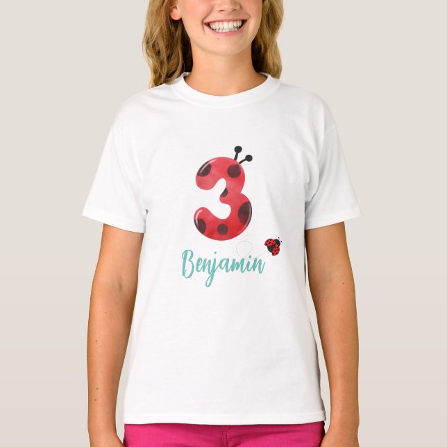Camiseta Cute red Polka dot Ladybug tercer nombre de fiesta (Anverso)