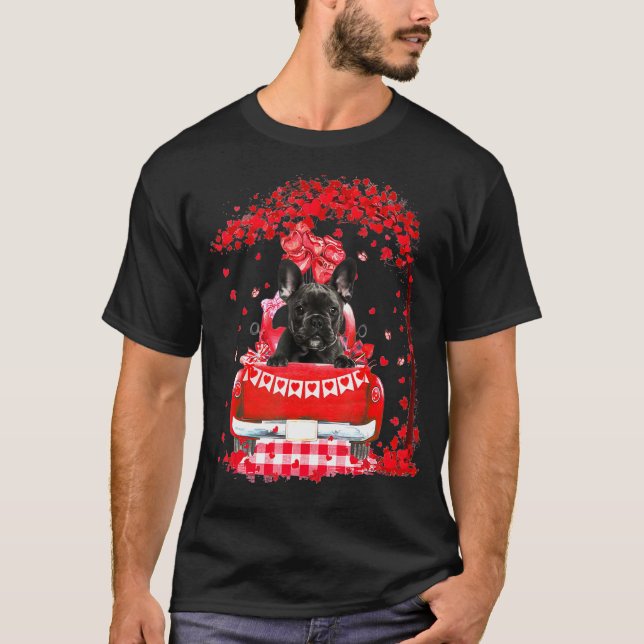 Camiseta Cute Red Truck French Bulldog Valentines Day Costu (Anverso)