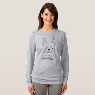 Camiseta Cute Reindeer Merry Christmas Line Art