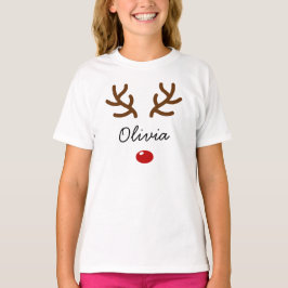 Camiseta Cute Reindeer Nose and Antlers Custom Christmas