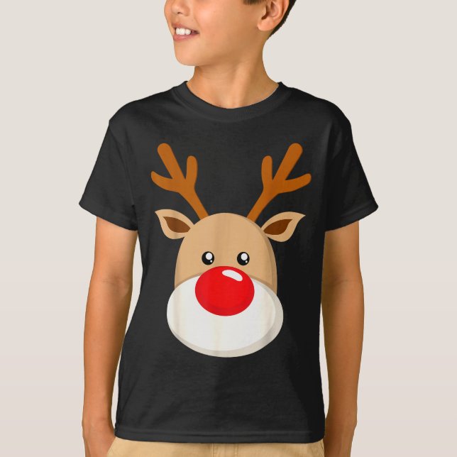Camiseta Cute Reindeer Rudolph Red Nose Christmas Antlers  (Anverso)