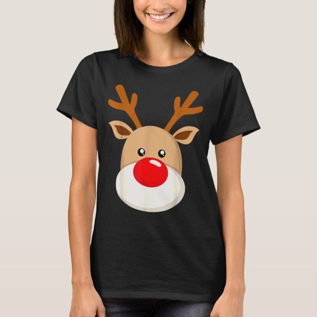 Camiseta Cute Reindeer Rudolph Red Nose Christmas Antlers  (Anverso)