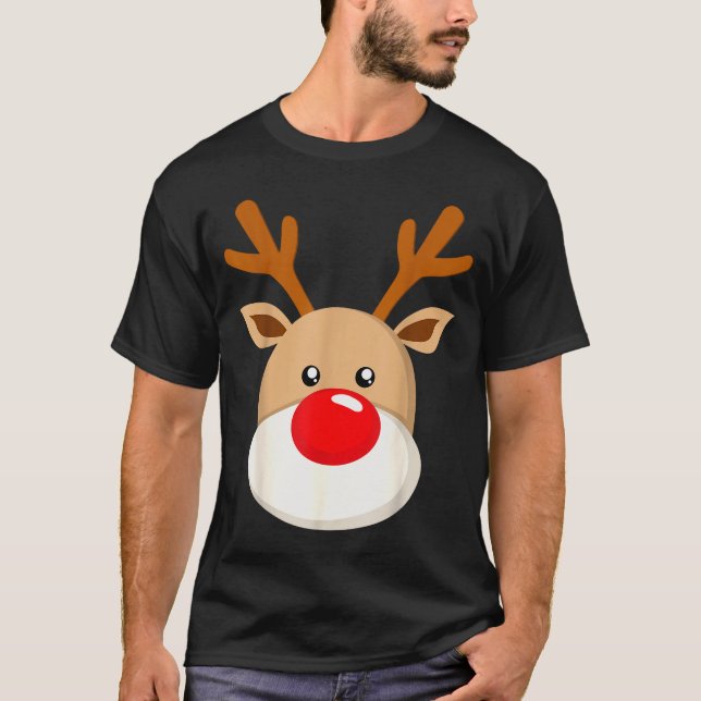 Camiseta Cute Reindeer Rudolph Red Nose Christmas Antlers  (Anverso)
