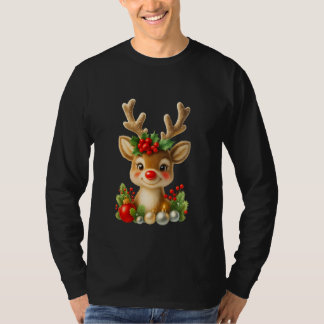 Camiseta Cute Reno de Navidad Ilustración 3D | Fiesta de Na