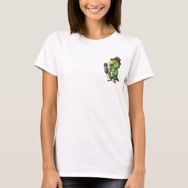 Camiseta Cute Reporter Parrot Journalist Cartoon (Anverso)