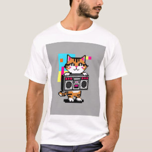 Camiseta Cute Retro Cat Boombox - Regalo Guay