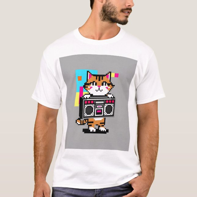 Camiseta Cute Retro Cat Boombox - Regalo Guay (Anverso)