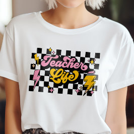 Camiseta Cute retro chequeó la vida del profesor