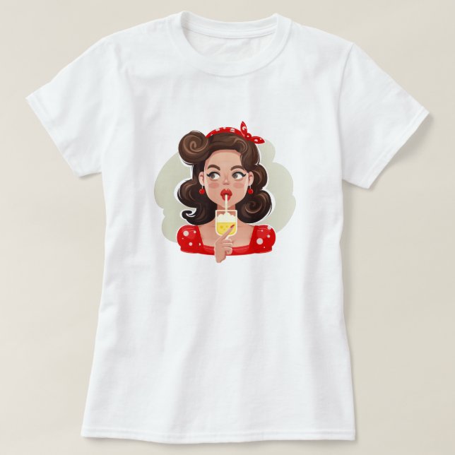 Camiseta Cute Retro Chica Cocktail (Diseño del anverso)