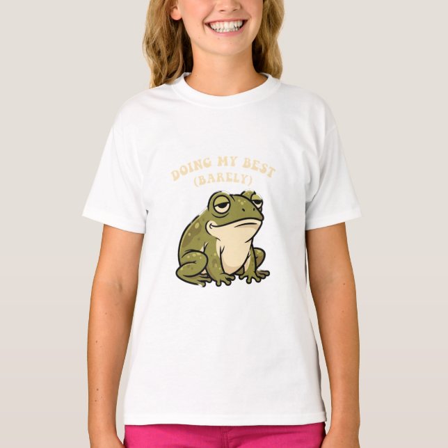 Camiseta Cute Retro Frog Barely Trying Girls T-Shirt (Anverso)