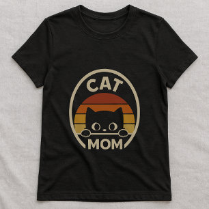 Camiseta Cute Retro Peeking Cat Tee; Simple Cat Lover Mom