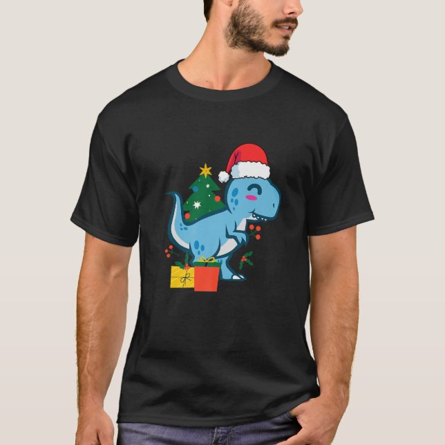 Camiseta Cute Rex Tyrannosaurus Rex Dinosaur Santa Merry Ch (Anverso)